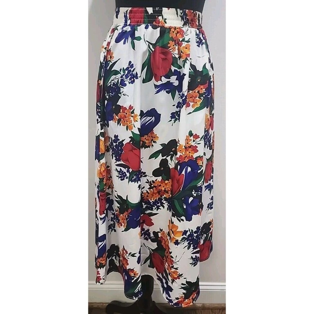 Vintage Women's Cos Cob Floral Pull-On Skirt Stretch Waist Size Small Flowy
